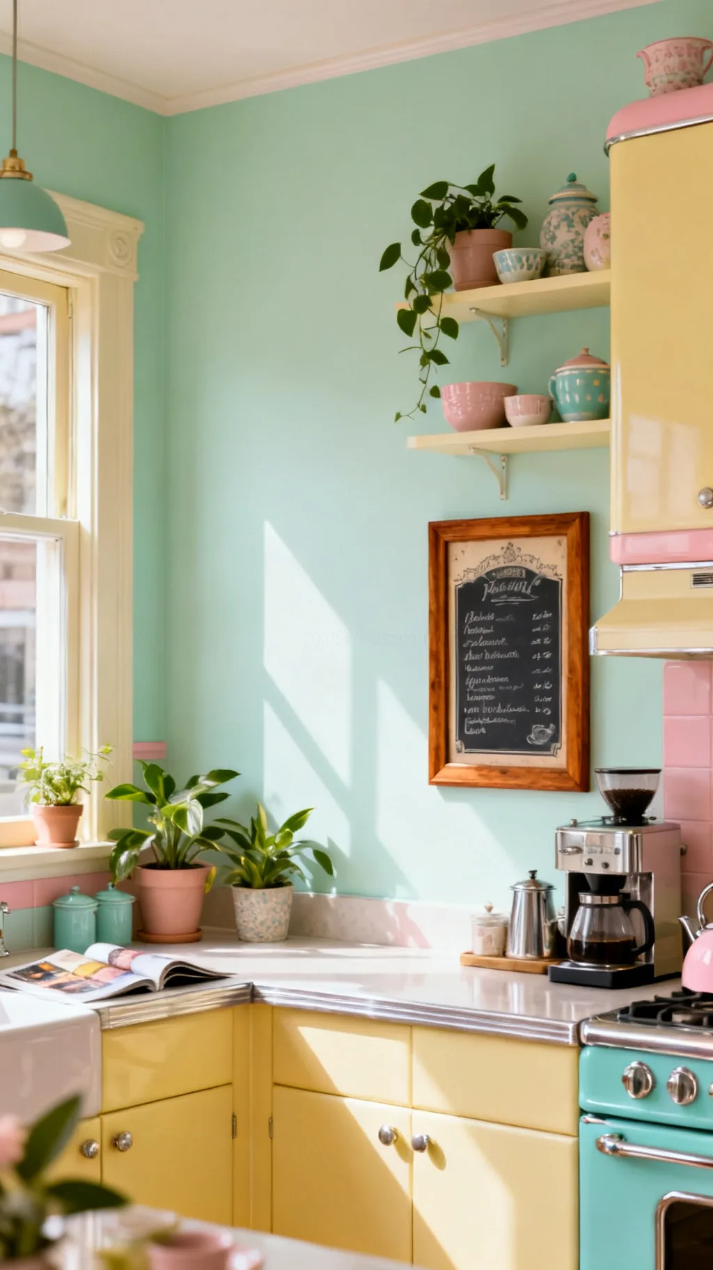Vintage chalkboard as kitchen wall decor