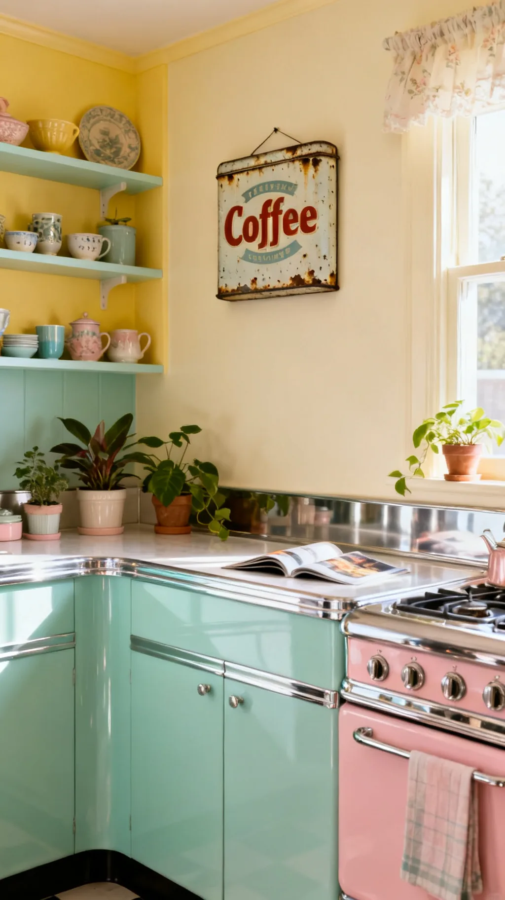Vintage tin sign as kitchen wall decor