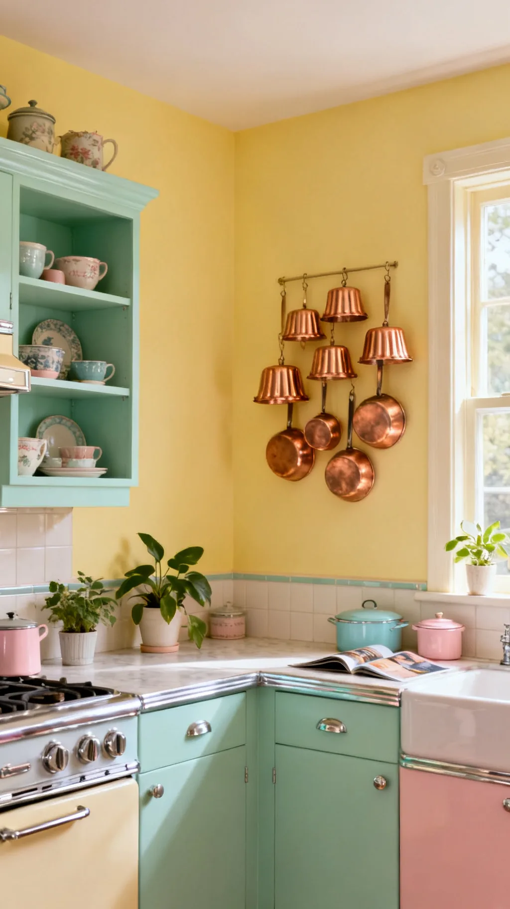 Copper molds as vintage kitchen wall decor