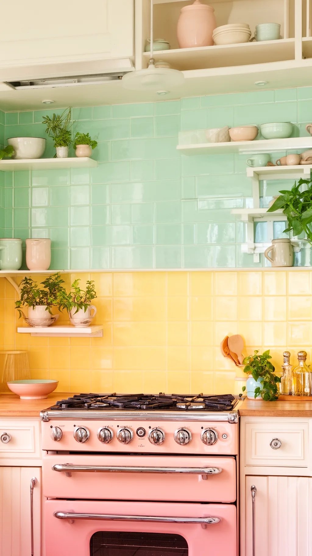 Butter yellow tile backsplash
