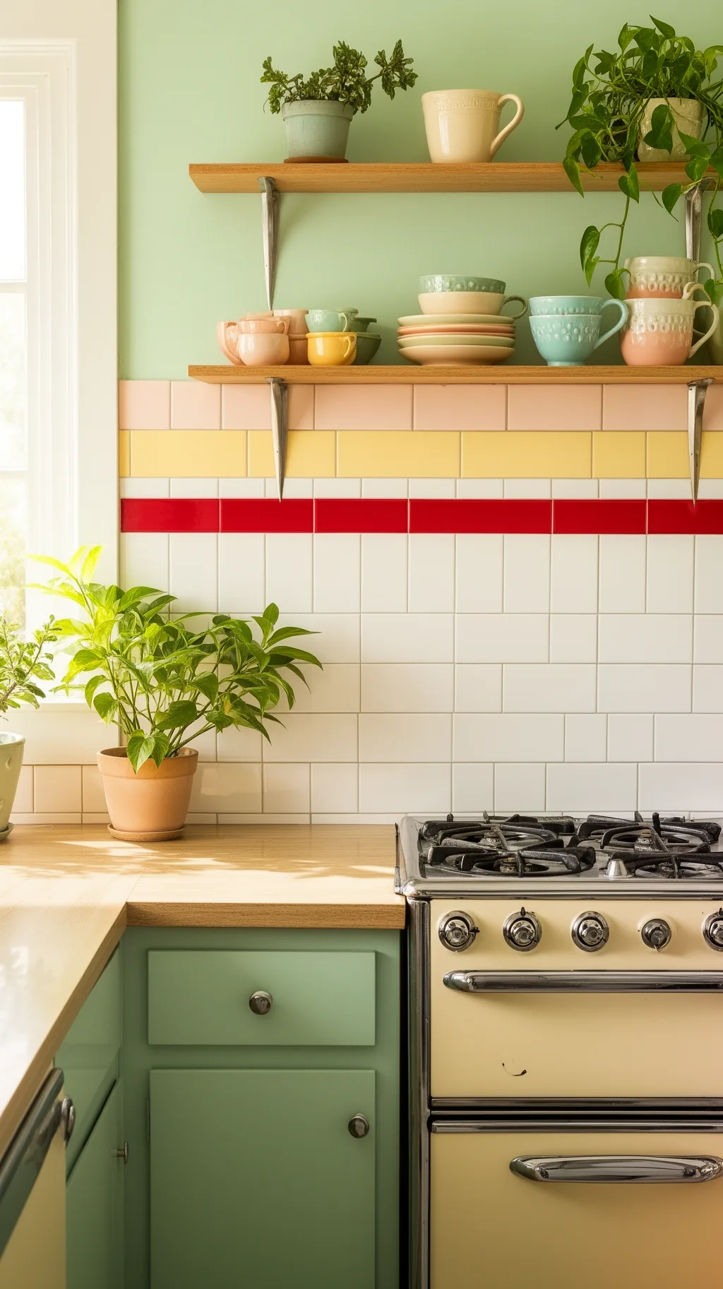 Cherry red accent backsplash