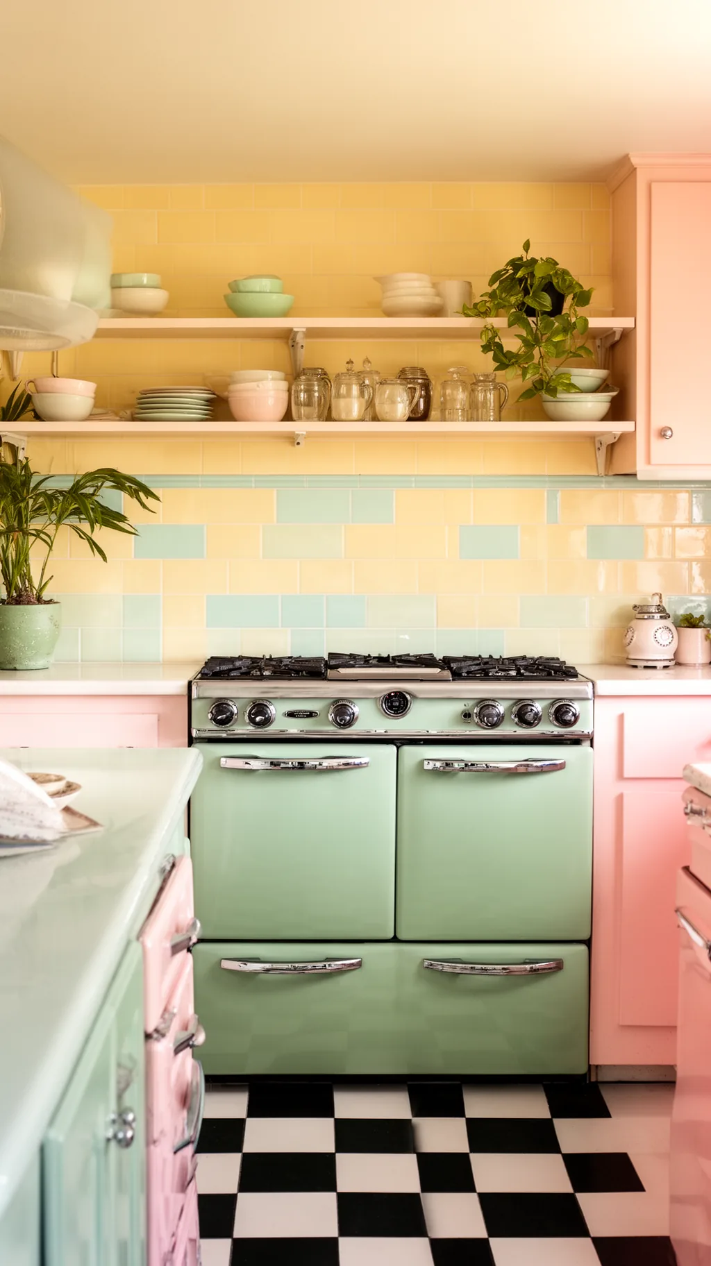 Checkerboard tile backsplash