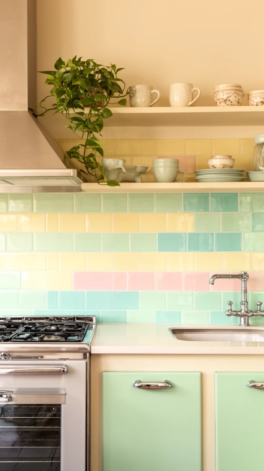 Pastel mosaic backsplash