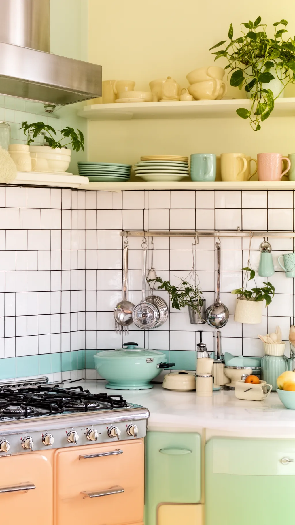 Dark grout tile backsplash