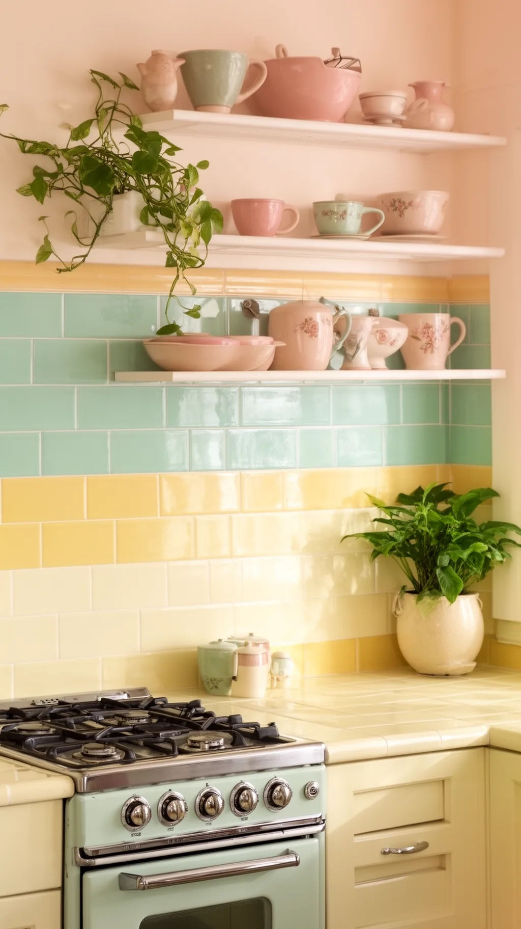 Two-tone color-block backsplash