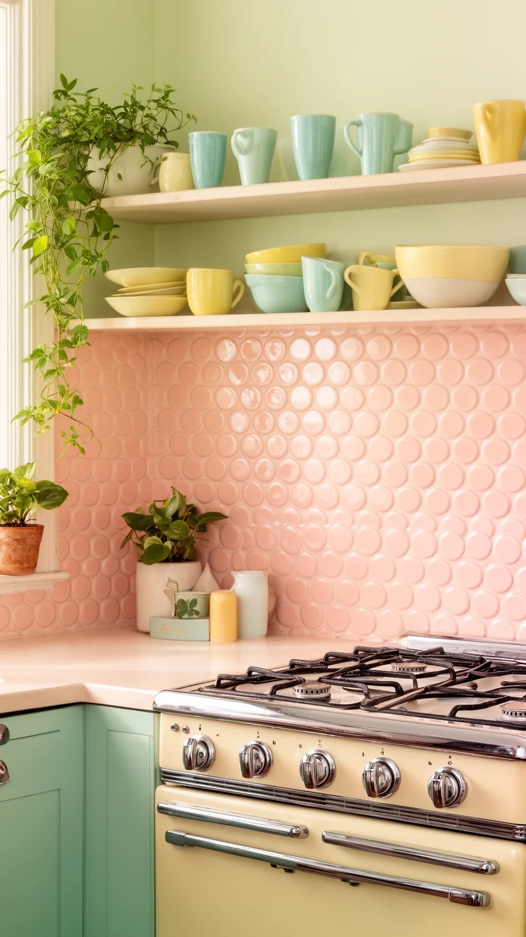 Penny round tile backsplash