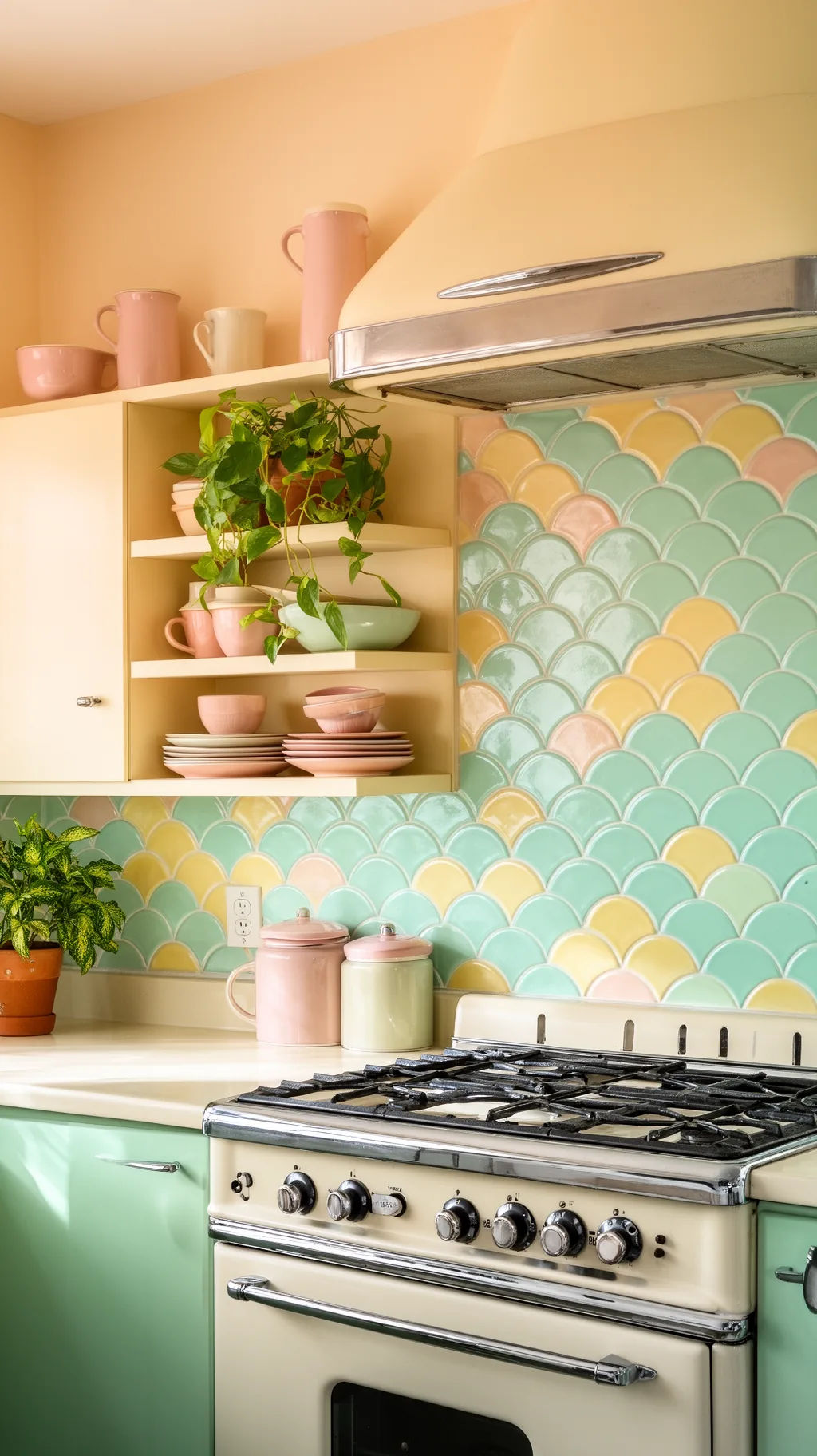 Fish-scale scallop backsplash