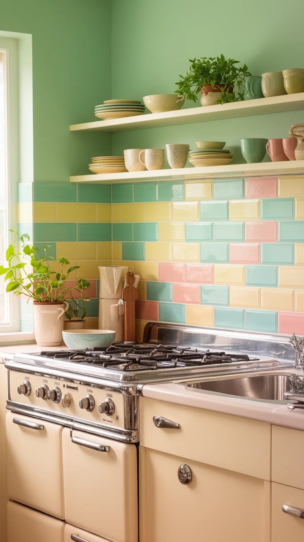 Vertical stacked subway backsplash