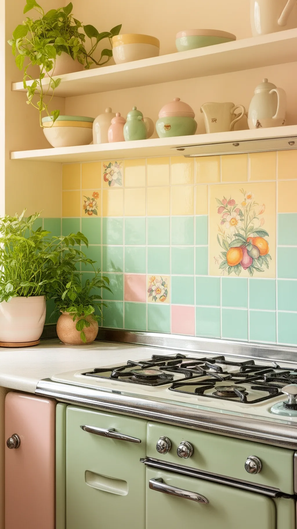 Hand-painted fruit tile backsplash