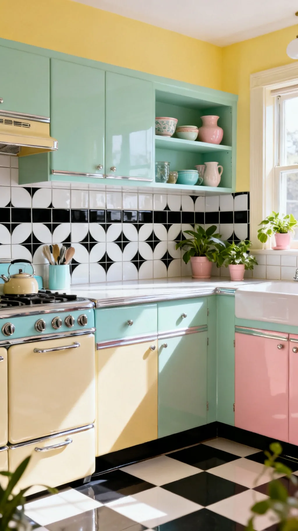 Black and white retro kitchen backsplash