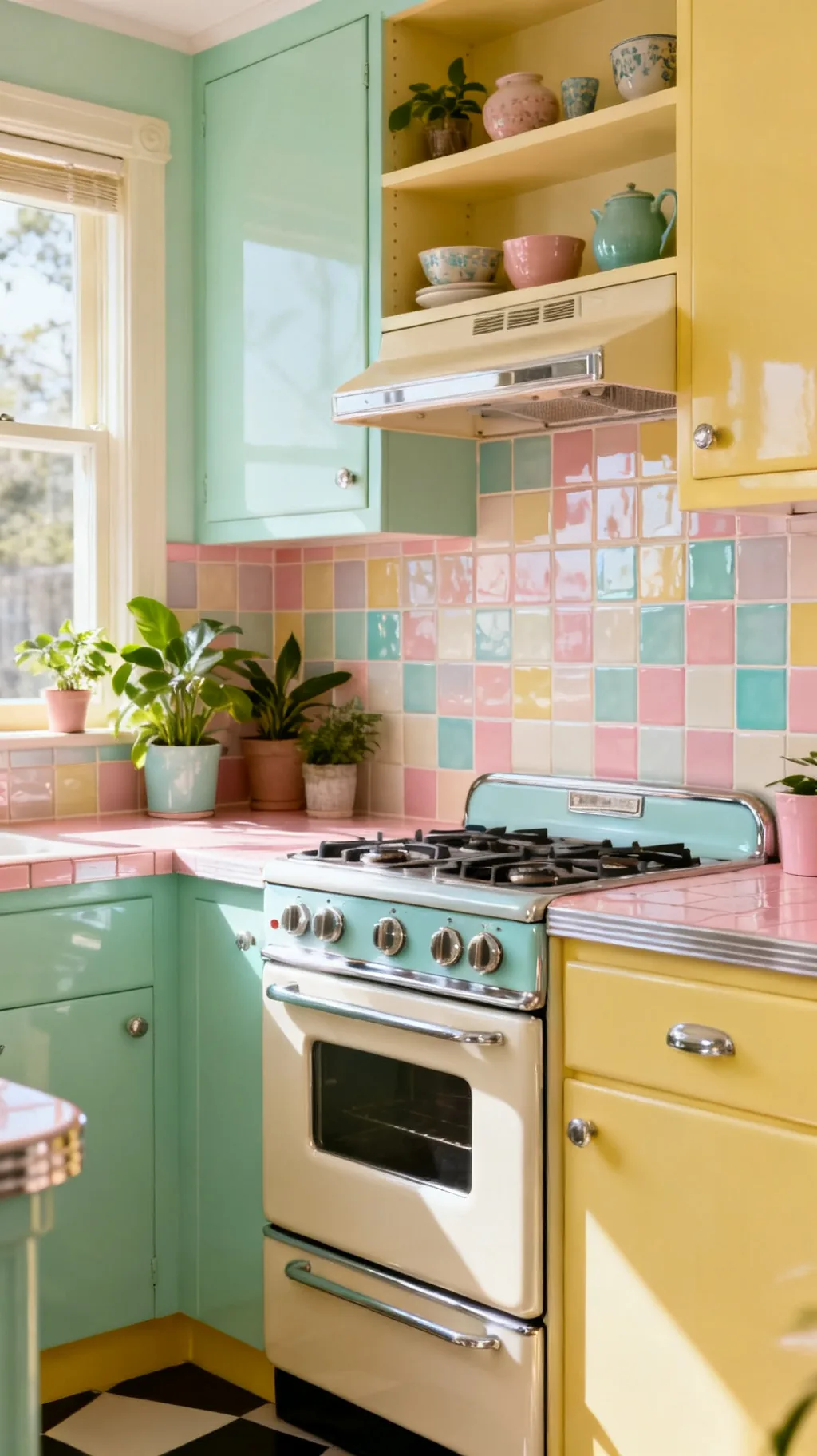 Retro mosaic tile kitchen backsplash