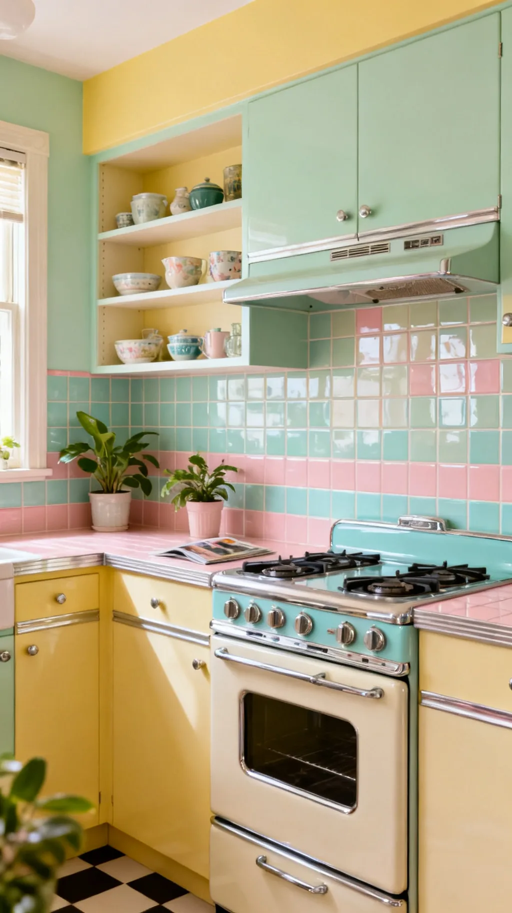 Full-height retro kitchen backsplash tile