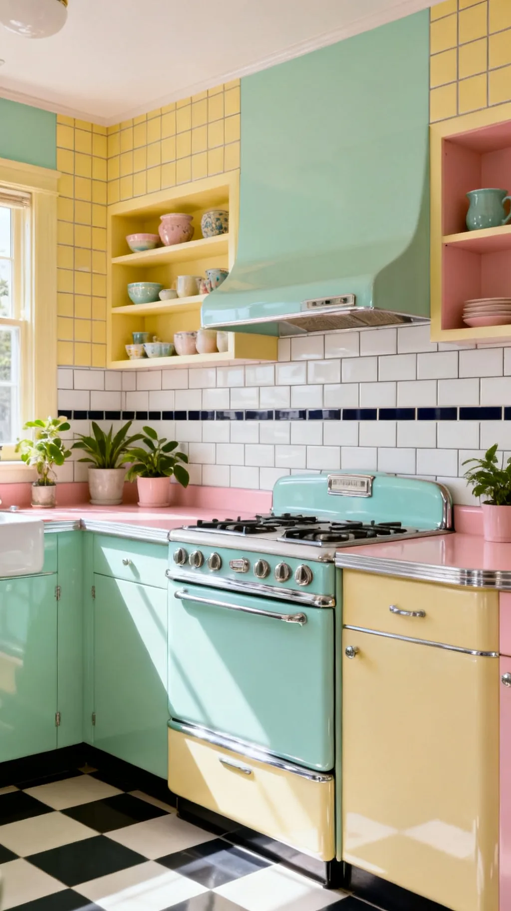 Contrasting grout retro kitchen backsplash