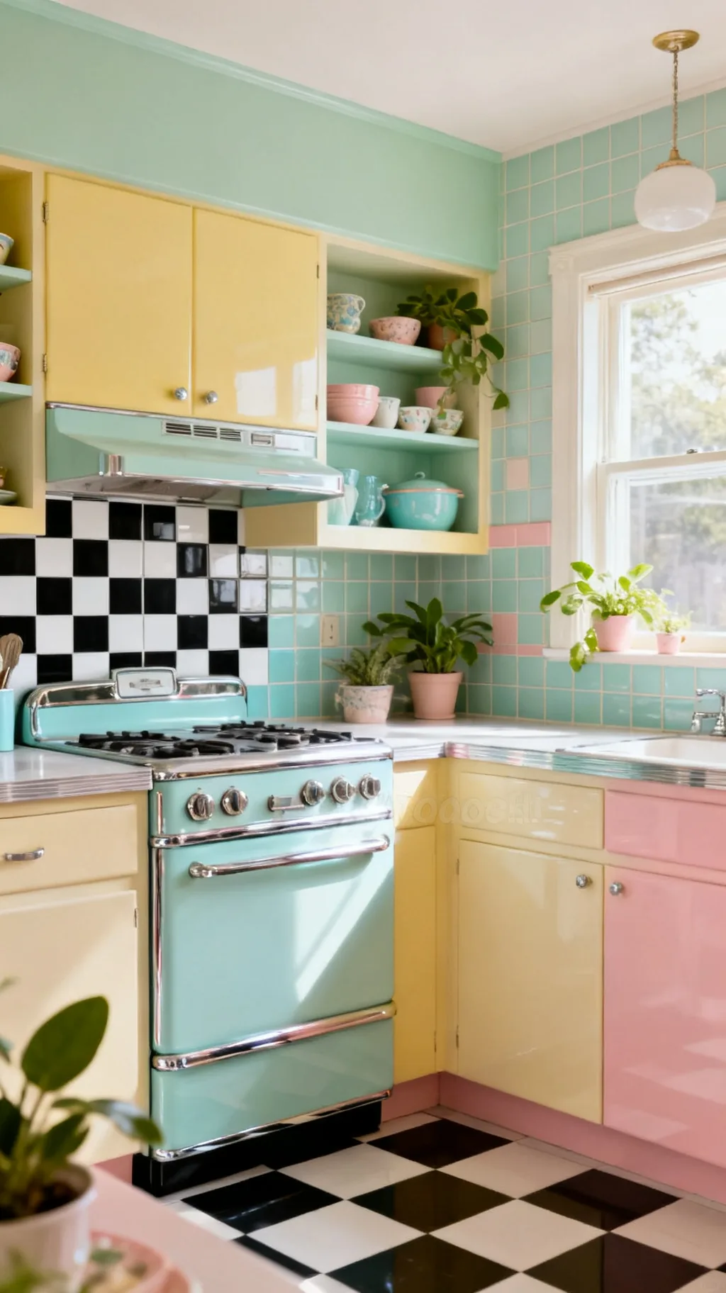 Checkerboard retro kitchen backsplash