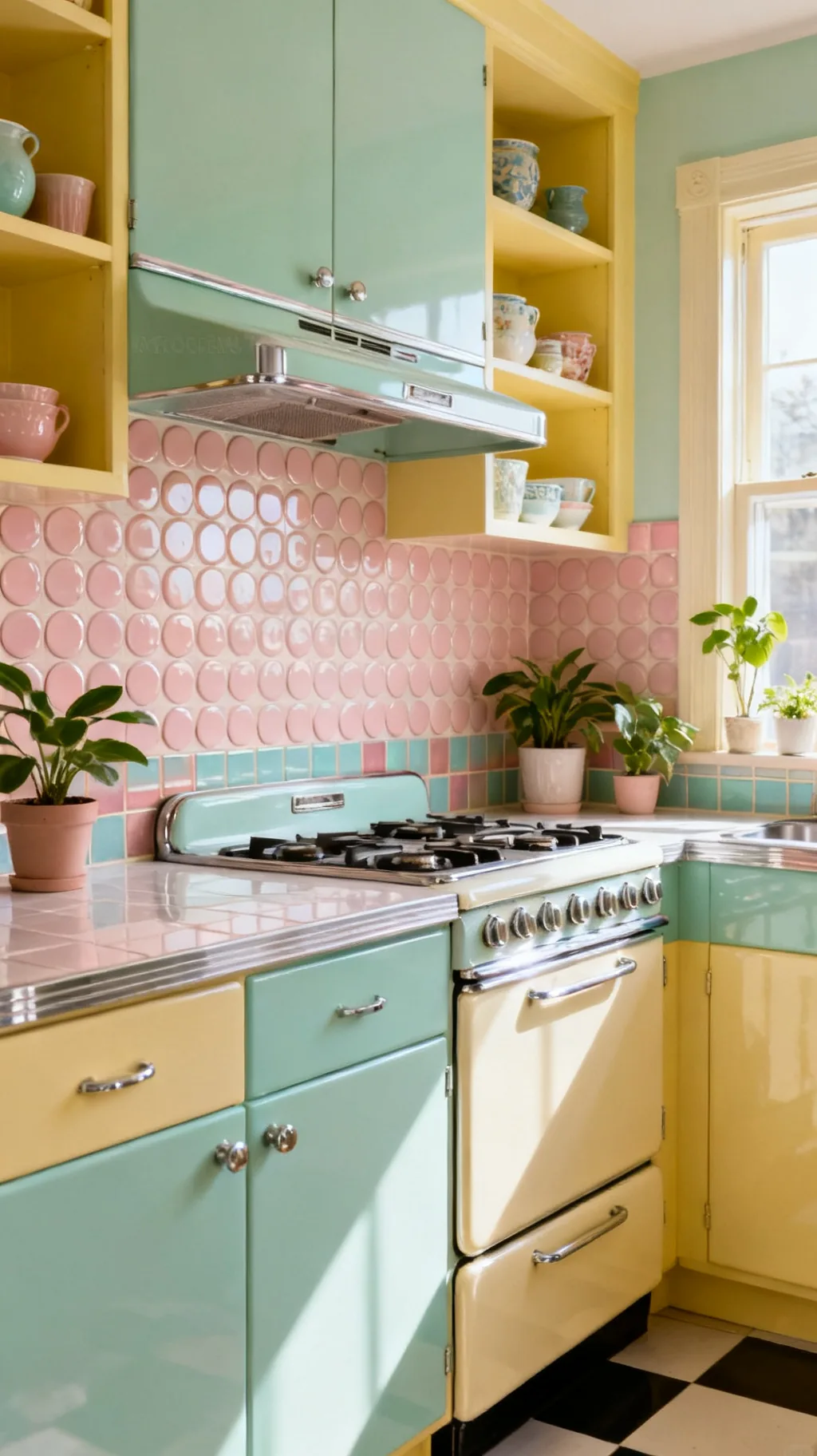 Penny round retro kitchen backsplash
