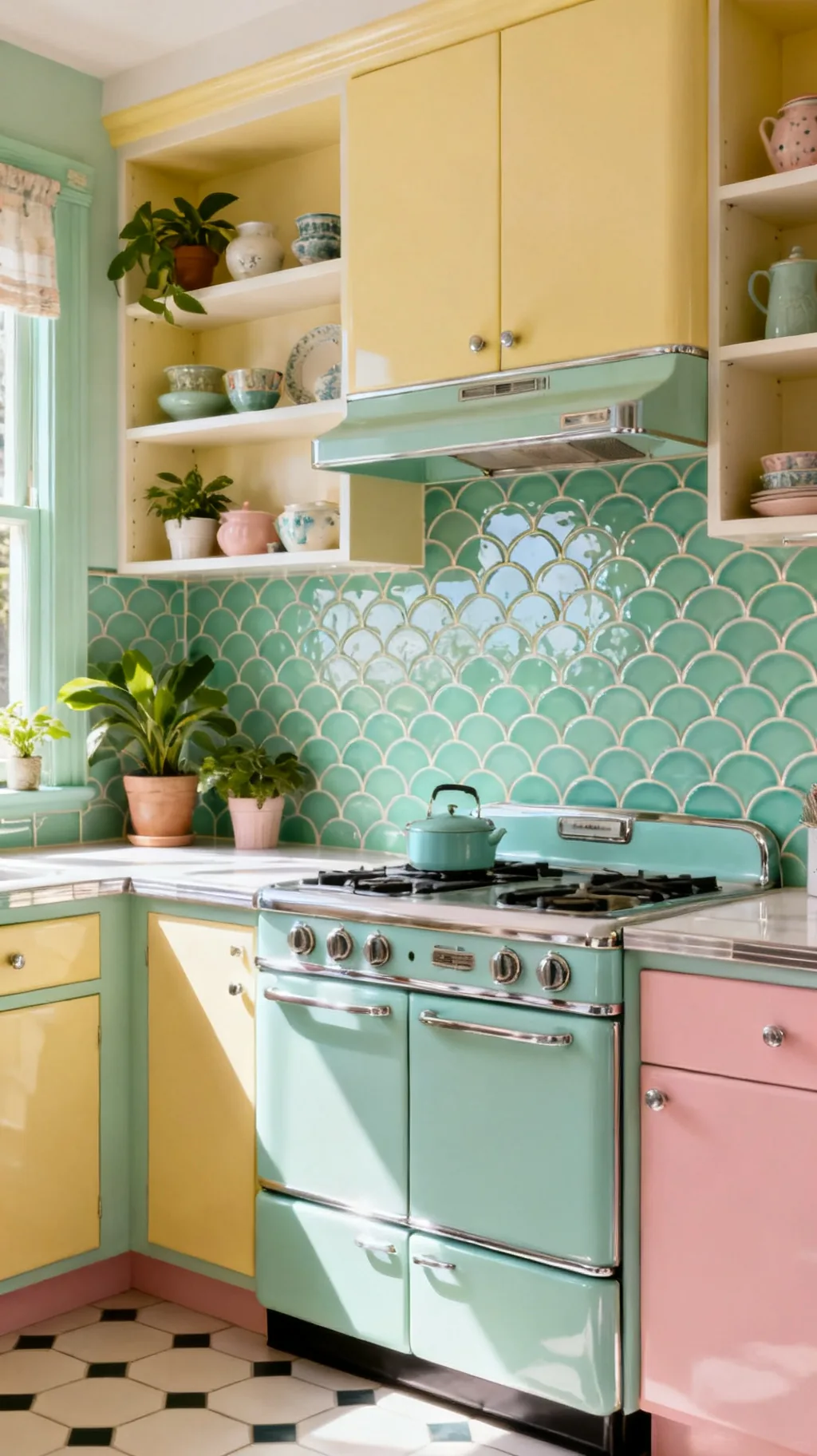 Fish-scale scallop retro kitchen backsplash