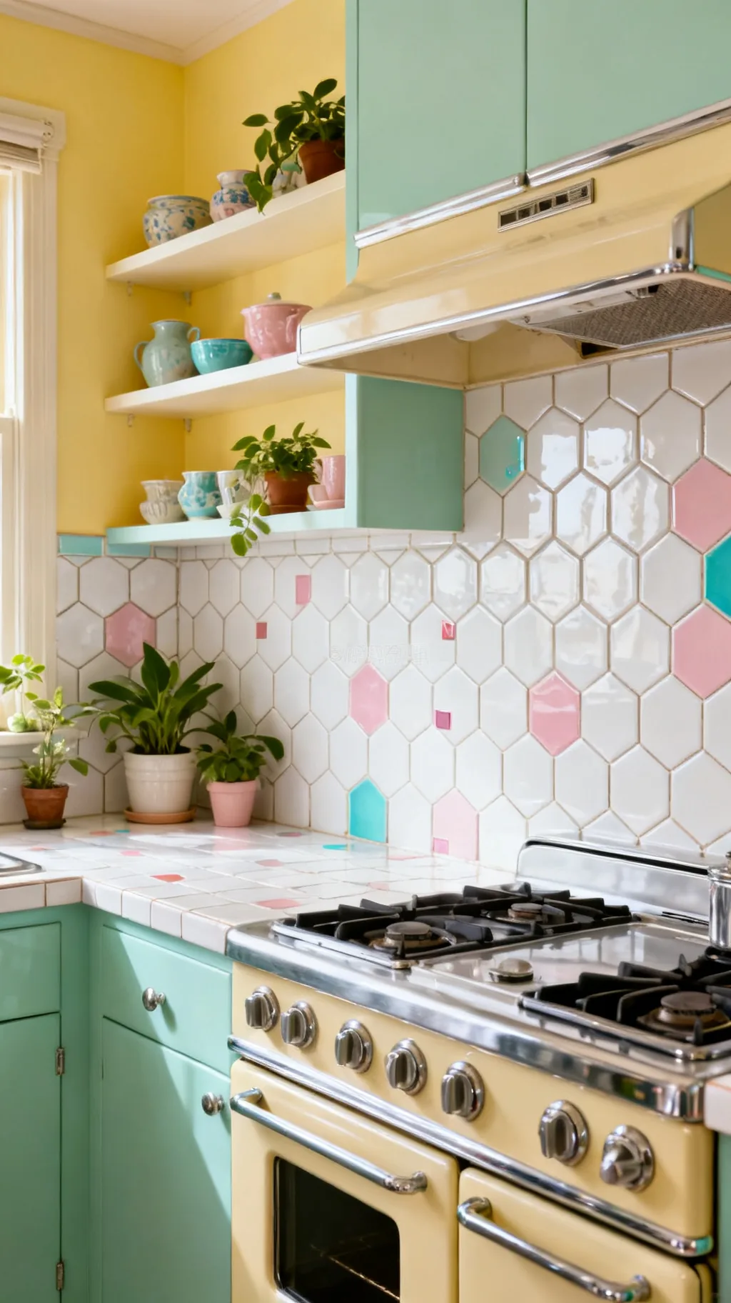 Hexagon retro kitchen backsplash