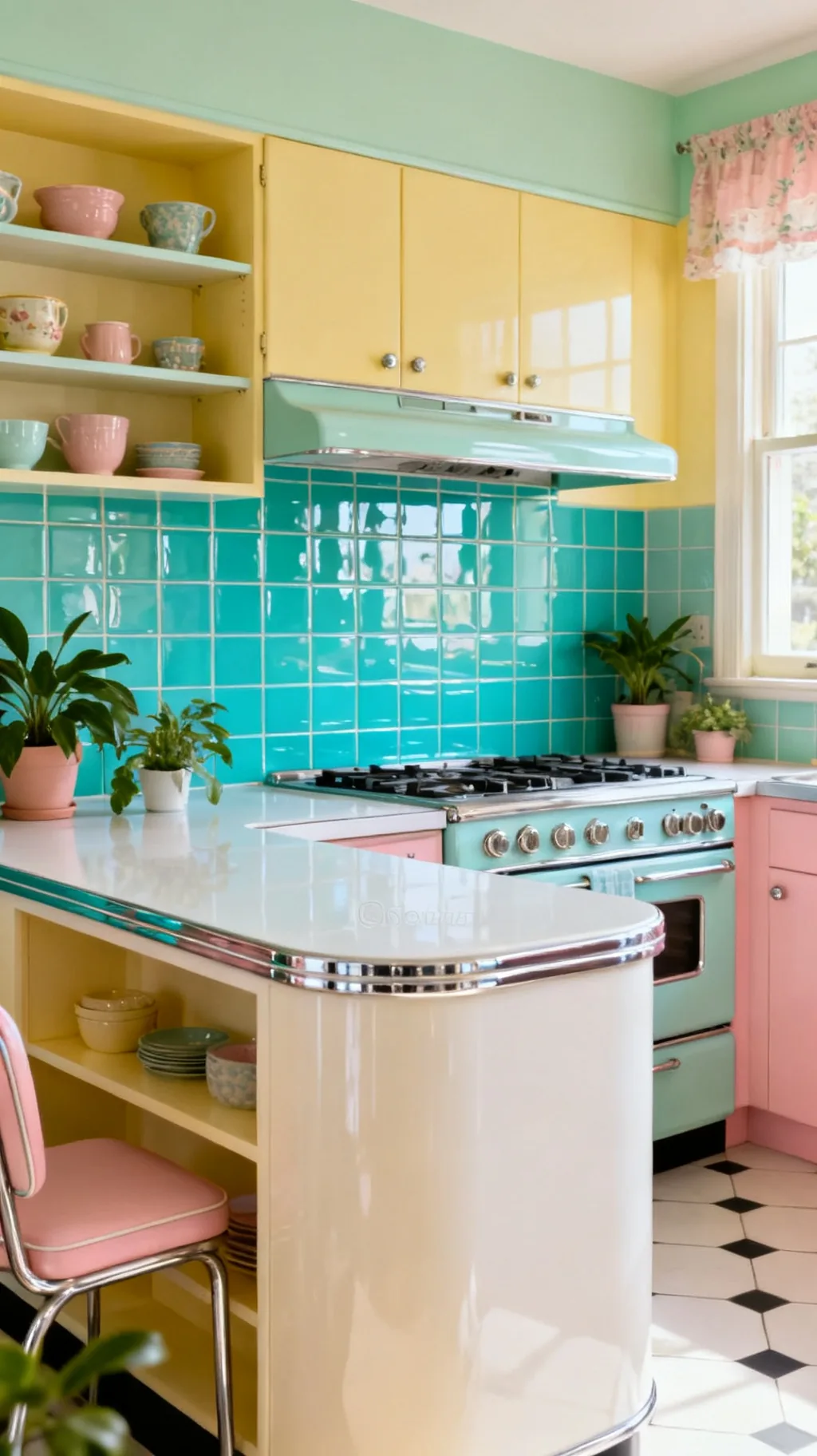 Turquoise aqua retro kitchen backsplash