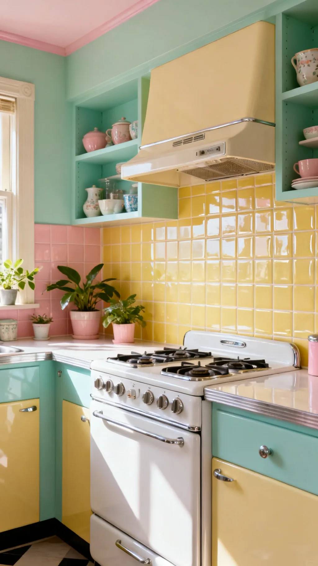 Butter yellow retro kitchen backsplash