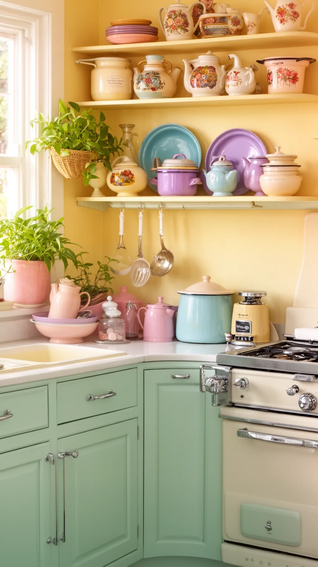 Mint green pastel cabinets