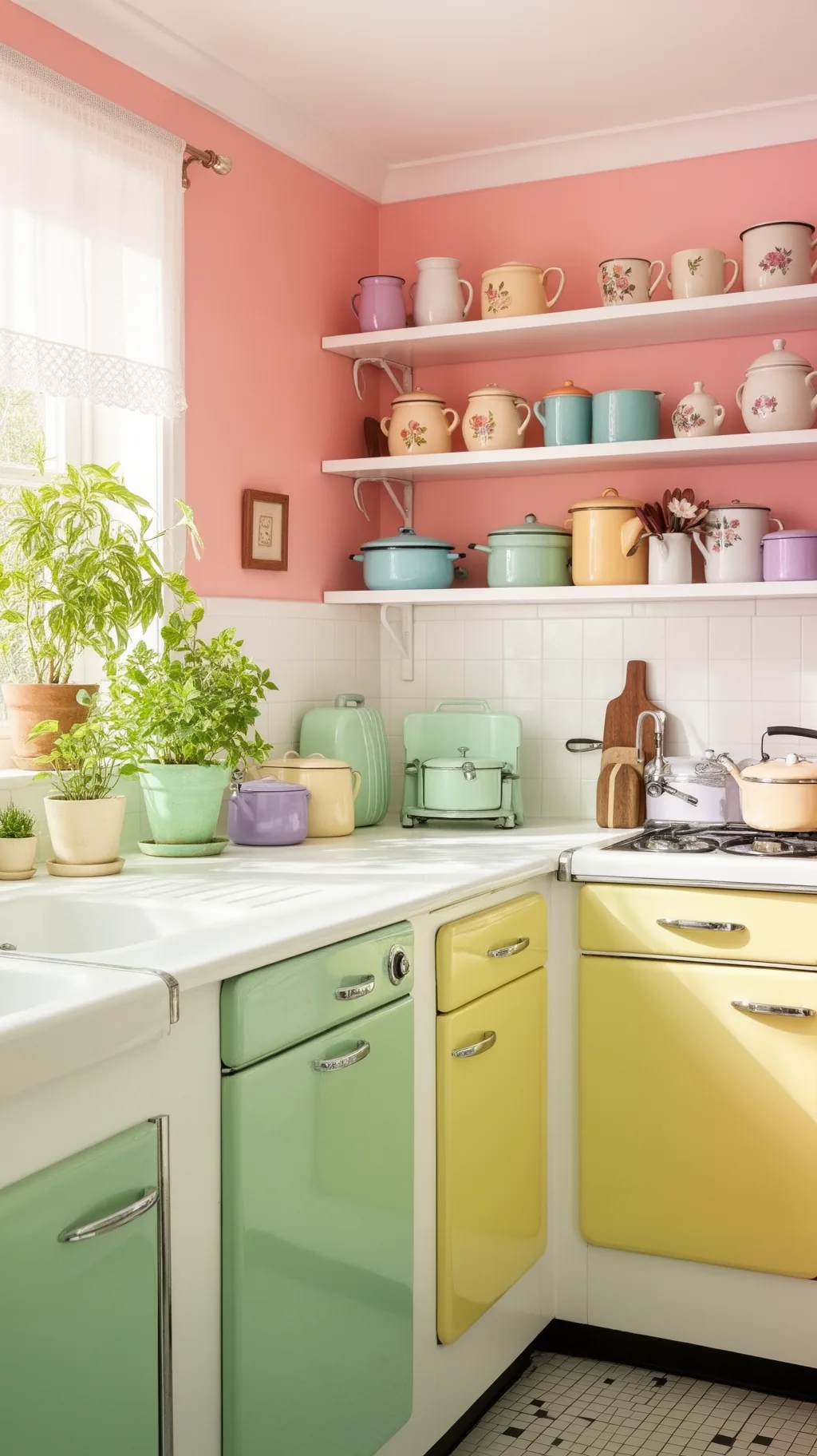 Blush pink kitchen wall