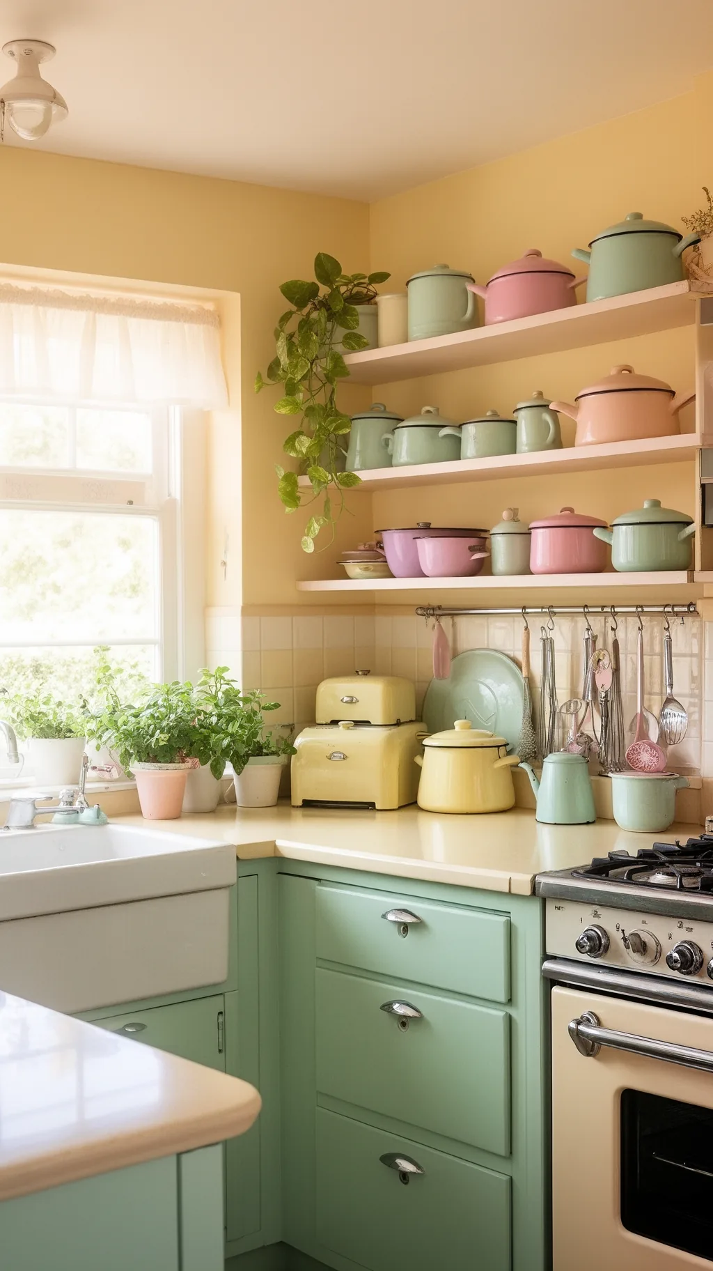 Pastel enamelware shelves