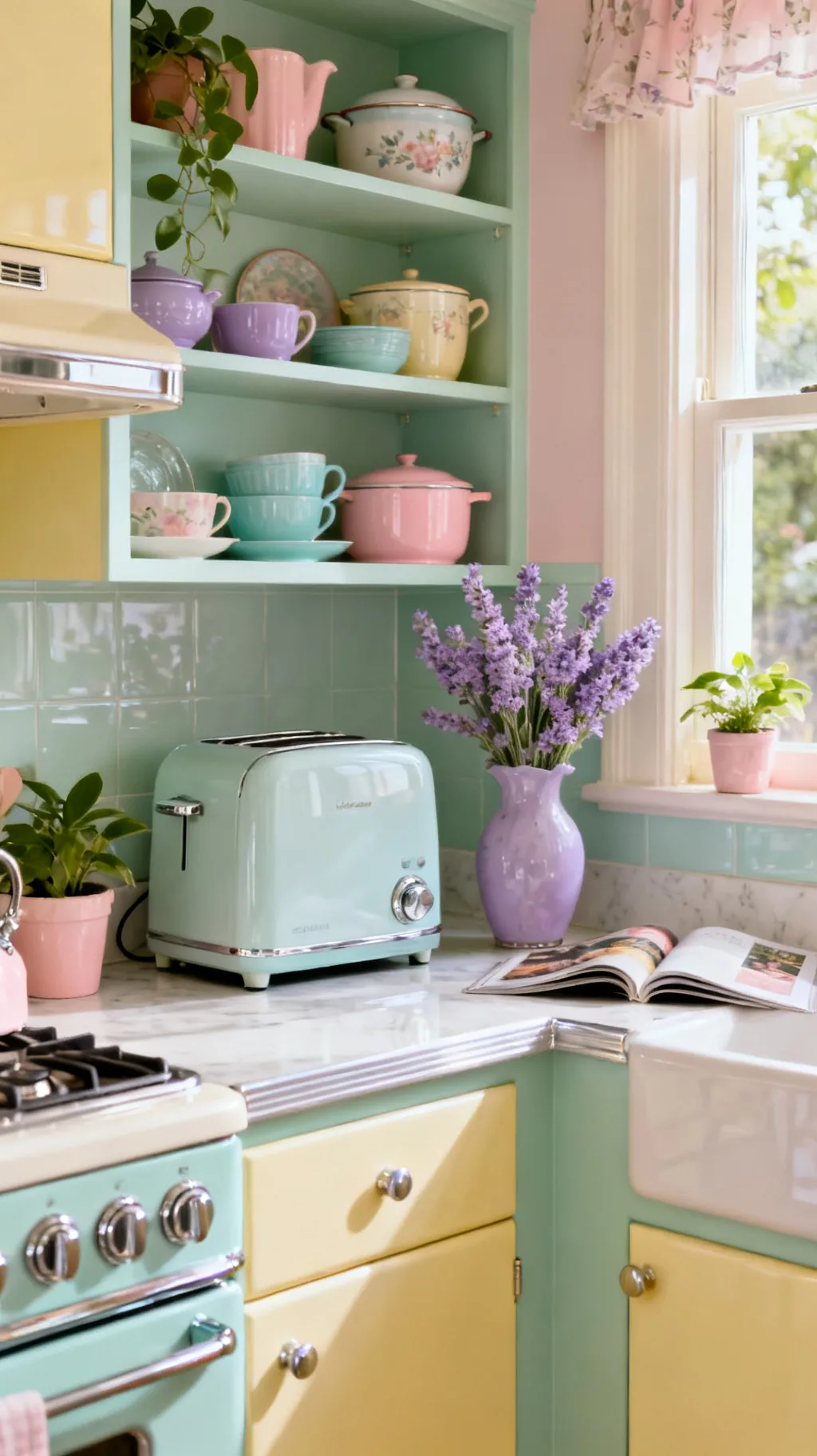 Lavender accents in a pastel kitchen