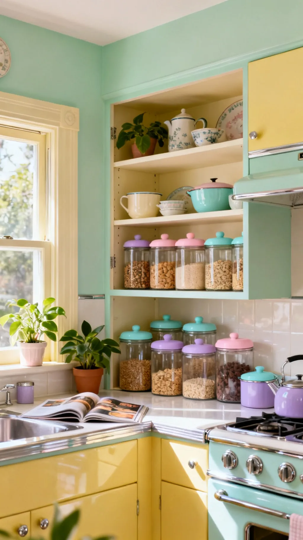 Pastel pantry with glass storage jars