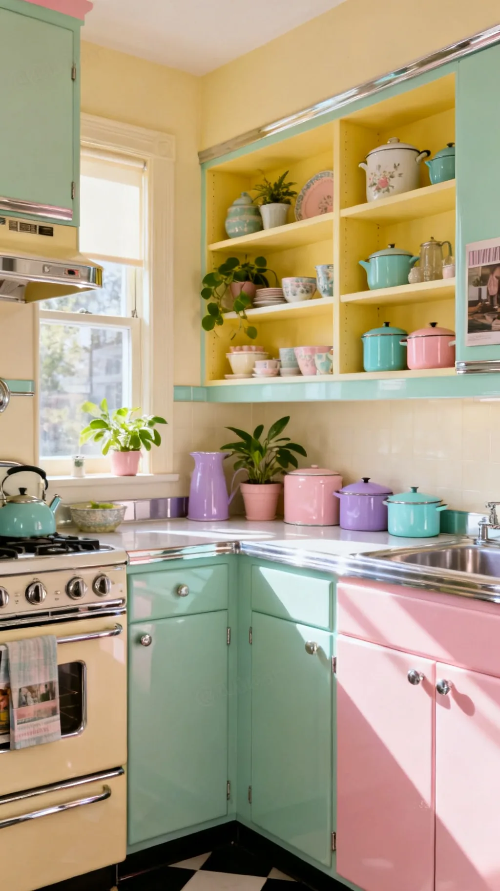 Two-tone pastel retro kitchen palette
