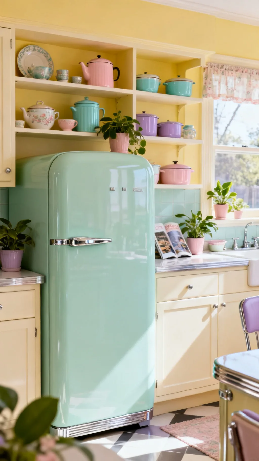 Pastel mint retro refrigerator