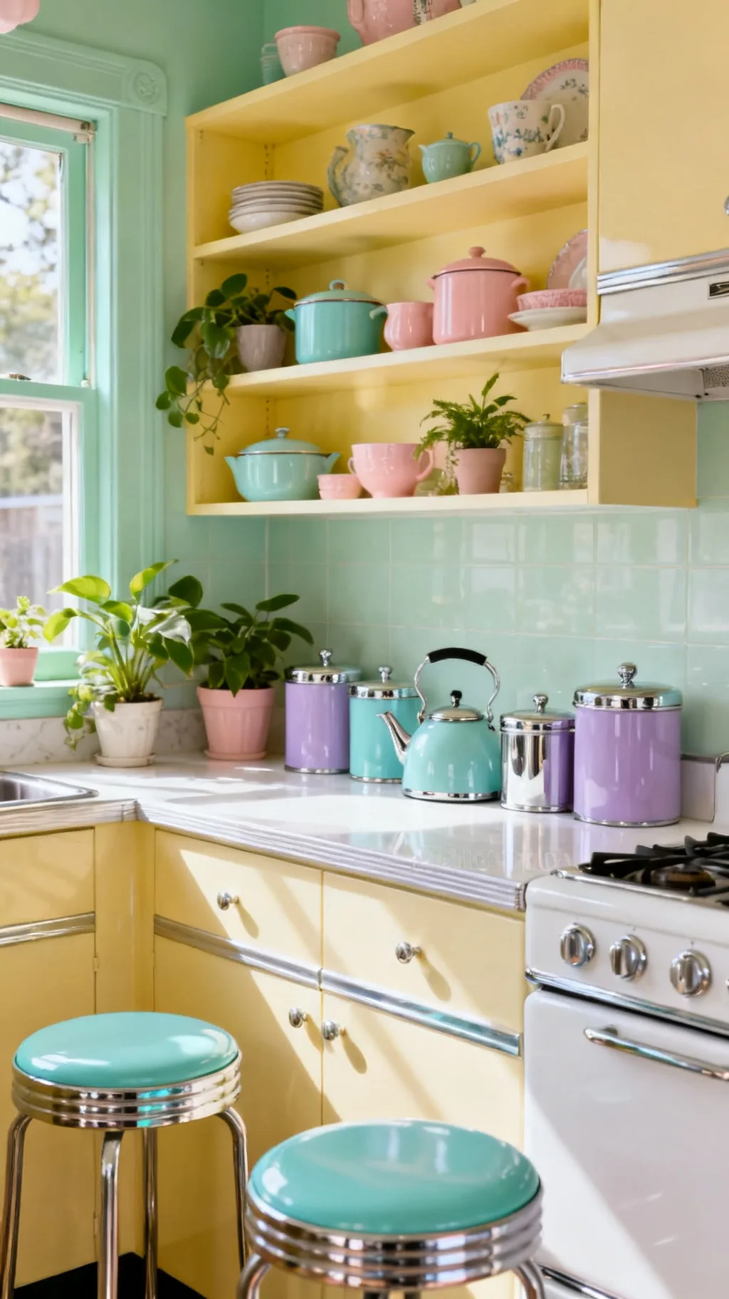 Turquoise accents in a pastel kitchen