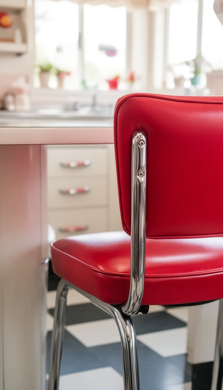 Chrome and red vinyl retro kitchen table and chairs set - look 2