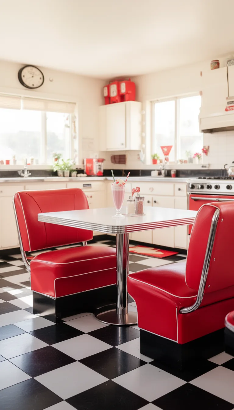 Chrome and red vinyl retro kitchen table and chairs set - look 3