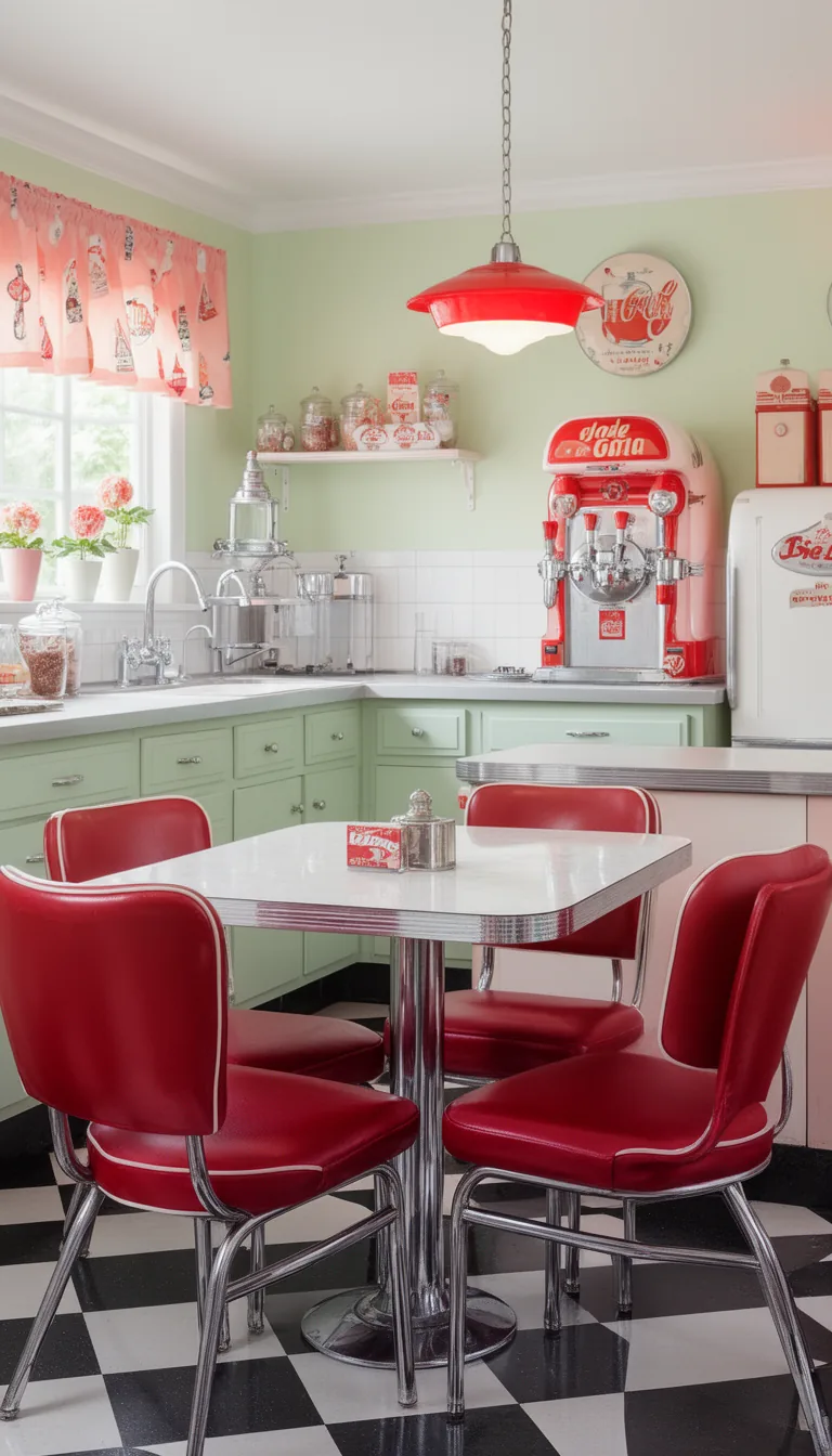 Chrome and red vinyl retro kitchen table and chairs set - look 4