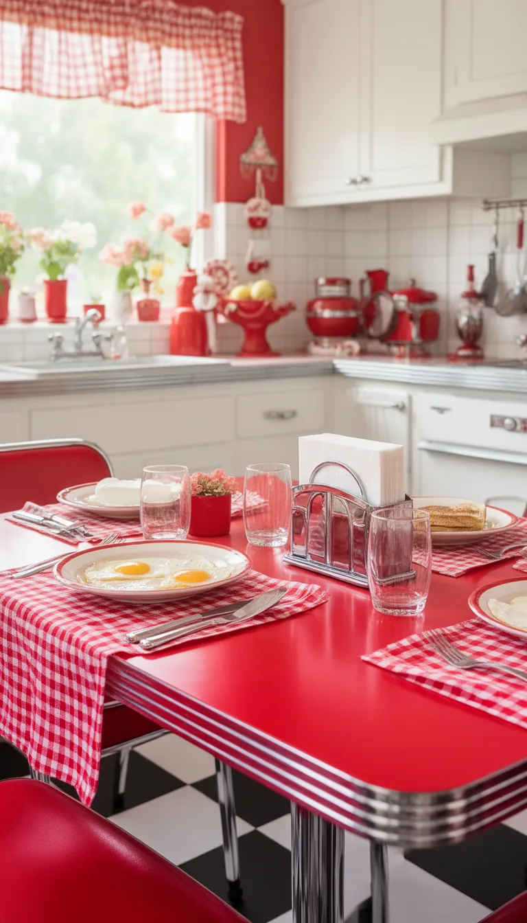 Chrome and red vinyl retro kitchen table and chairs set - look 5
