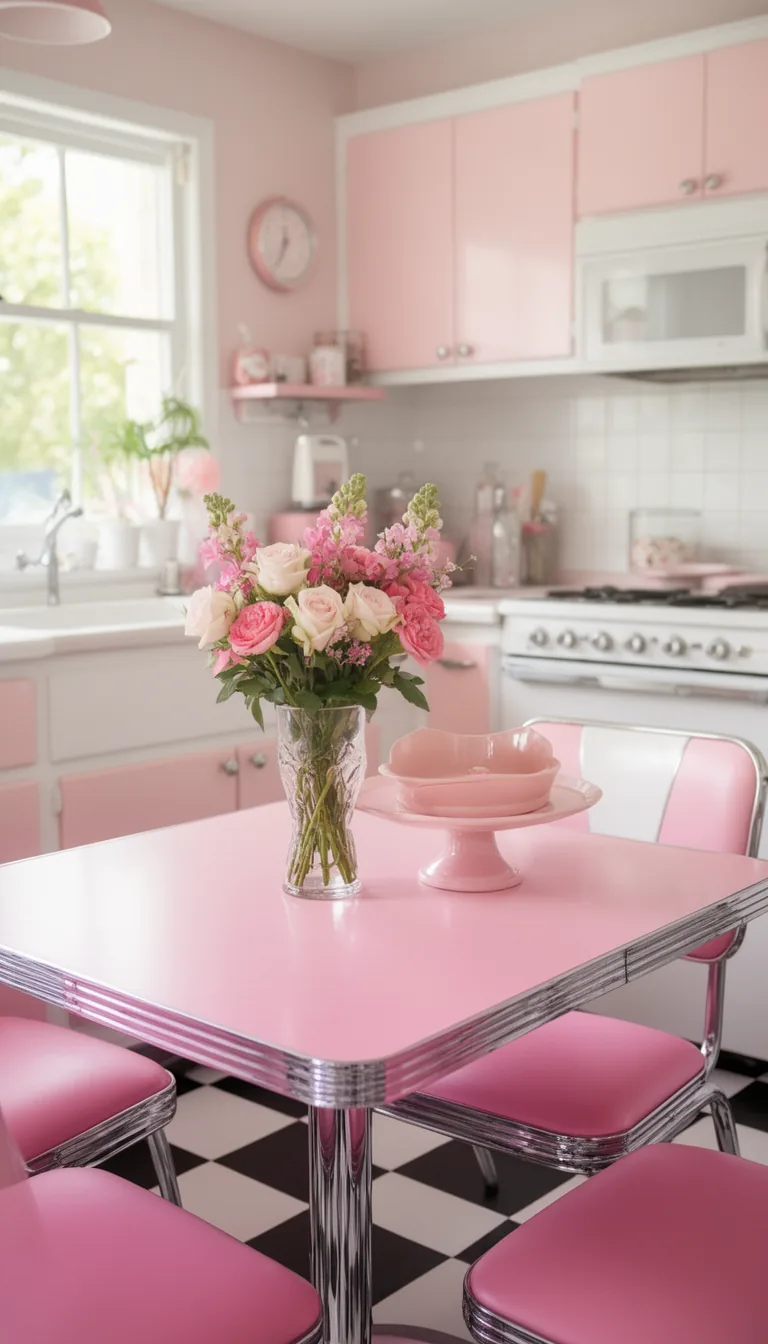 Pastel pink retro kitchen table and chairs - look 4