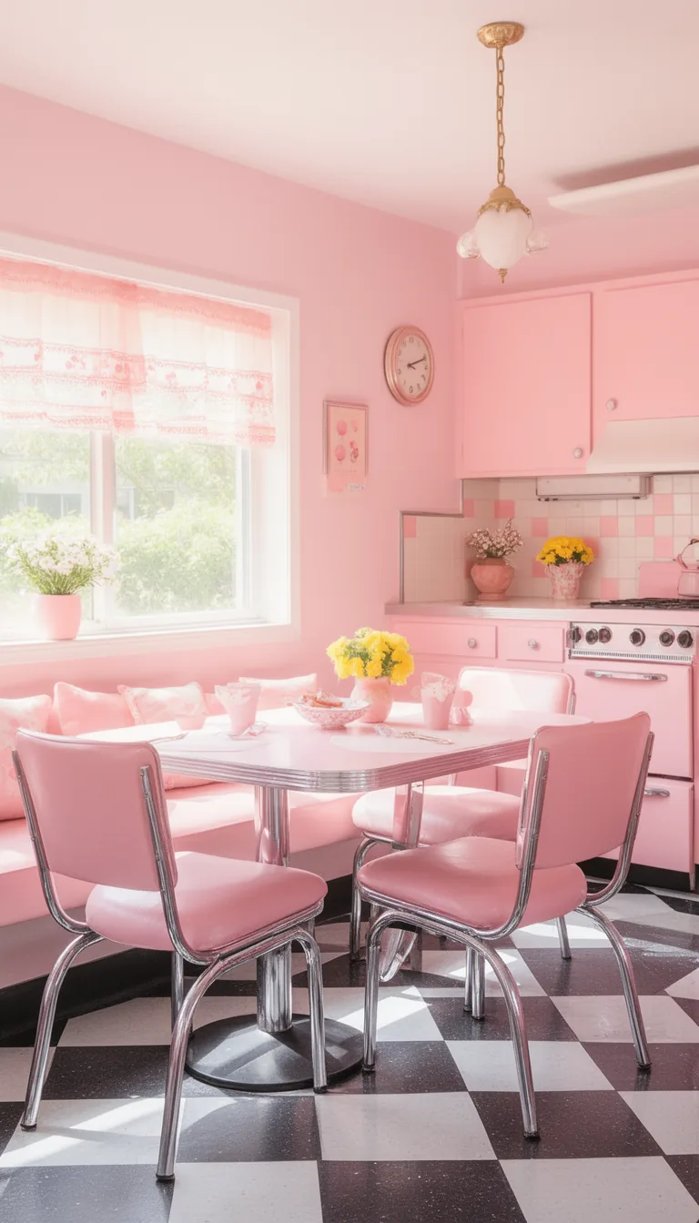 Pastel pink retro kitchen table and chairs - look 5
