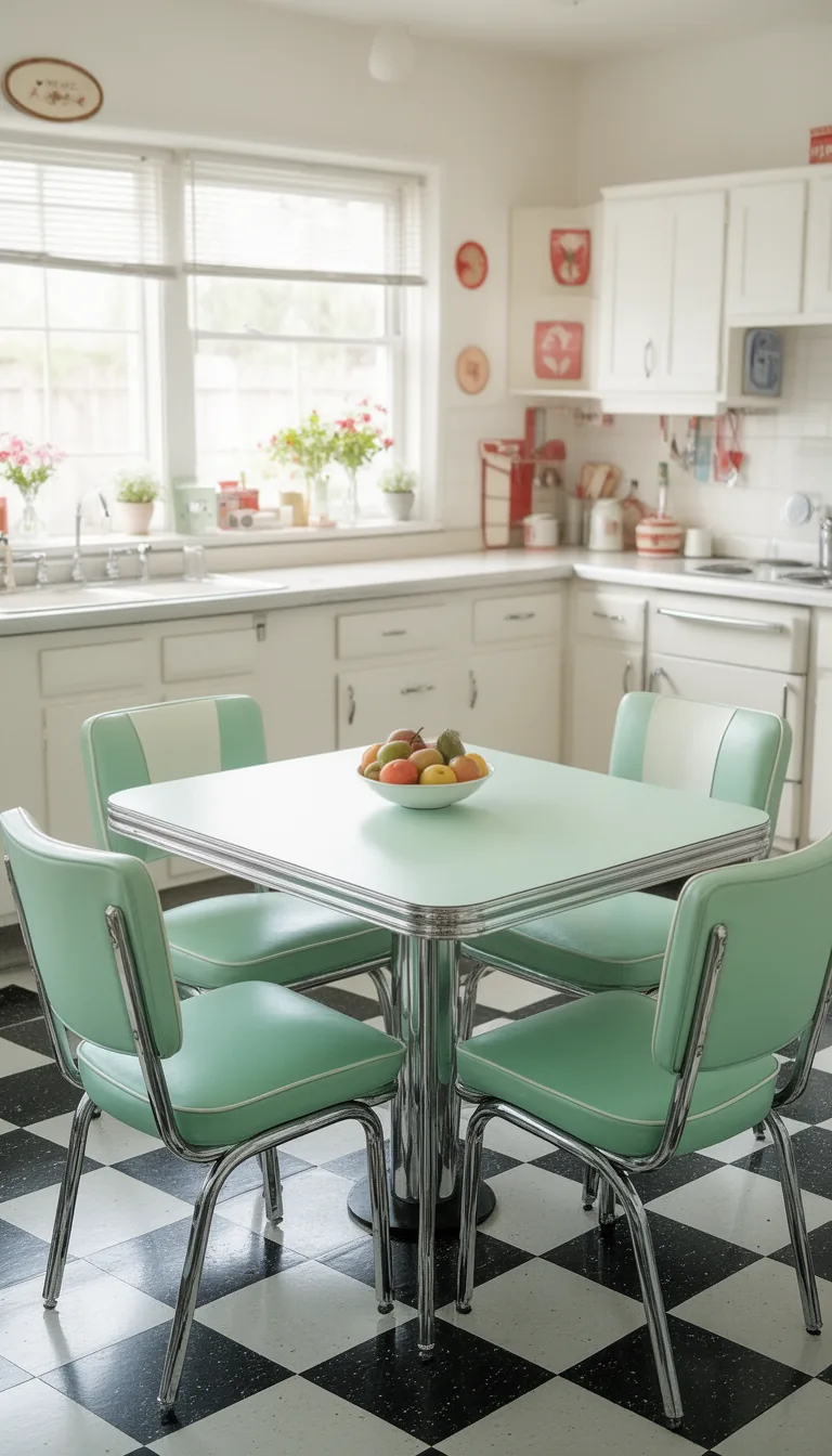 Mint green formica retro kitchen table and chairs - look 1