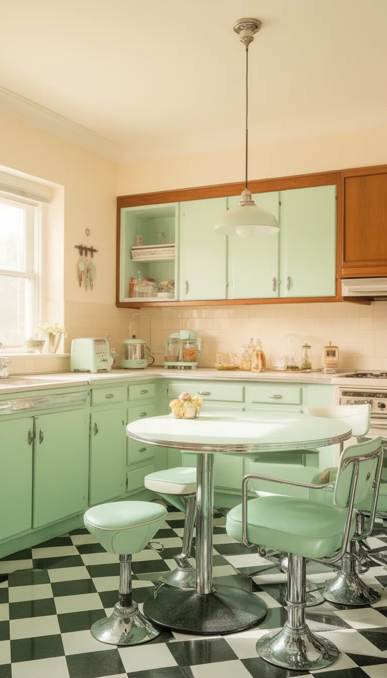 Mint green formica retro kitchen table and chairs - look 2