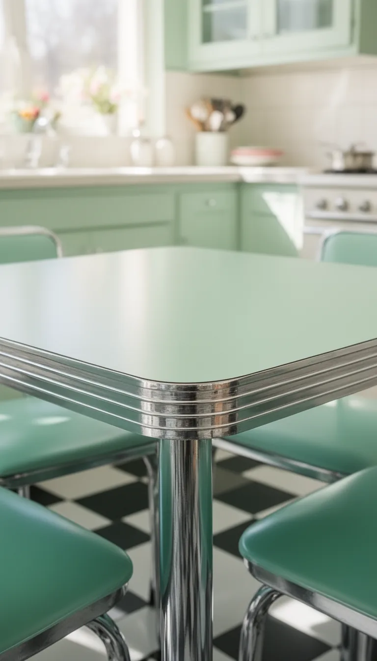 Mint green formica retro kitchen table and chairs - look 3