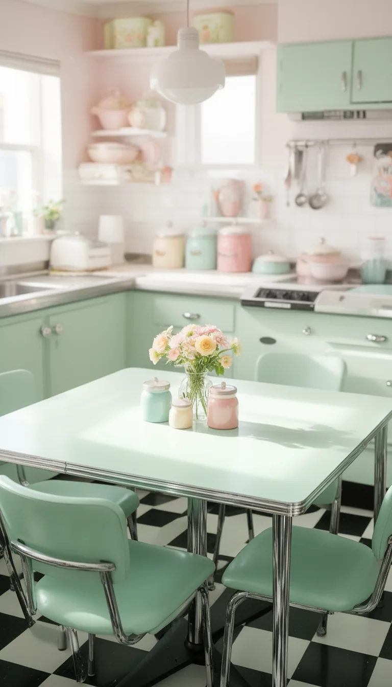Mint green formica retro kitchen table and chairs - look 4