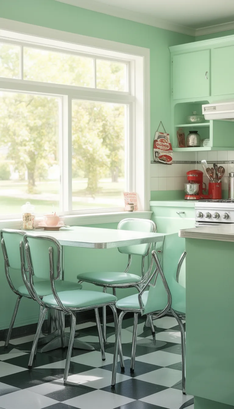 Mint green formica retro kitchen table and chairs - look 5