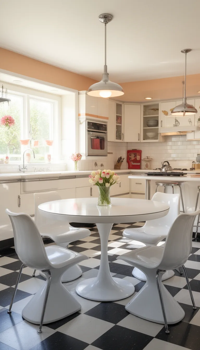 White tulip pedestal retro kitchen table and chairs - look 1