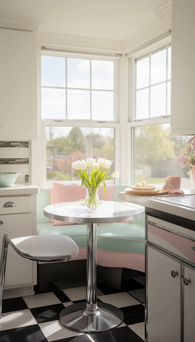 White tulip pedestal retro kitchen table and chairs - look 2