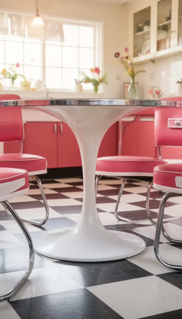 White tulip pedestal retro kitchen table and chairs - look 3