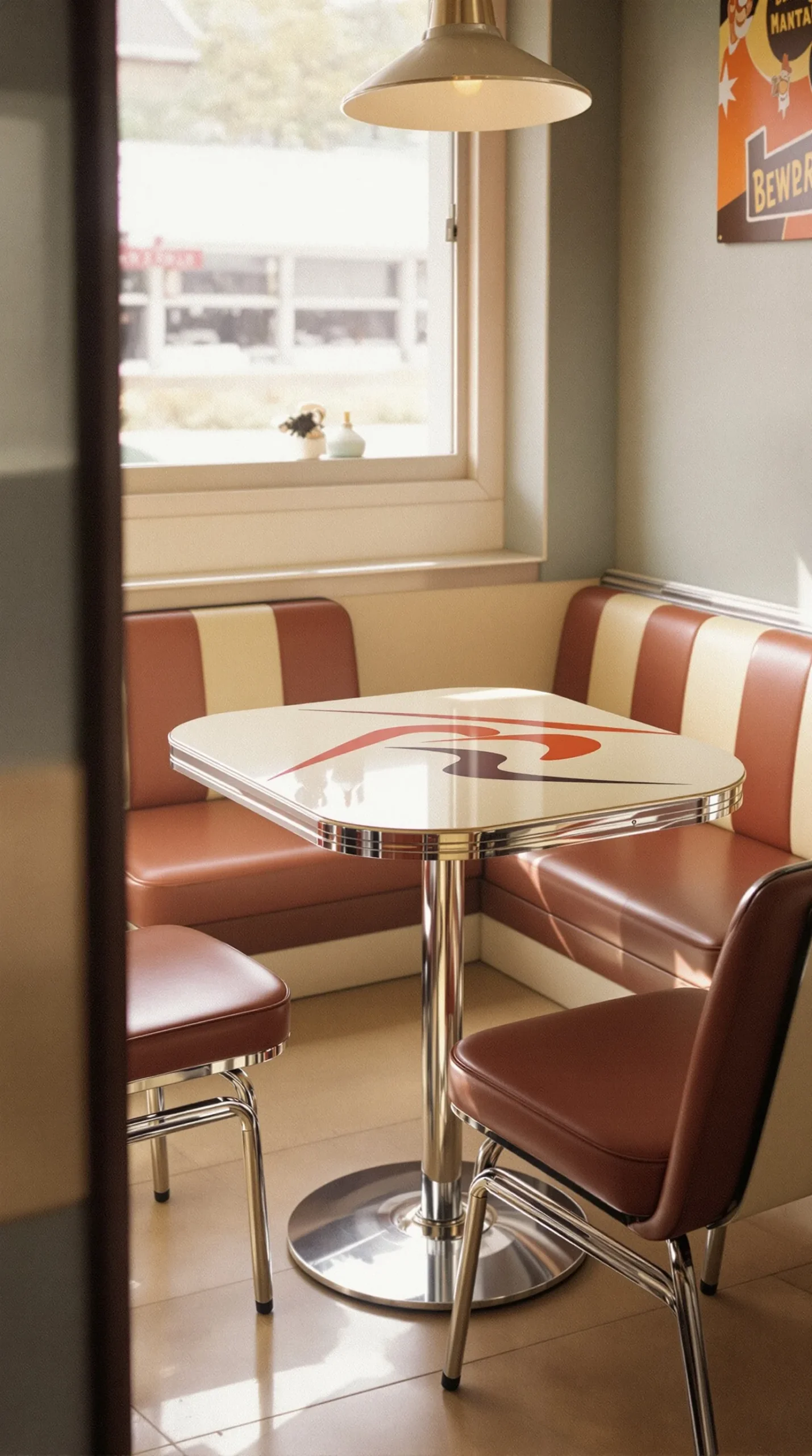 Cream boomerang atomic pattern retro kitchen table and chairs set