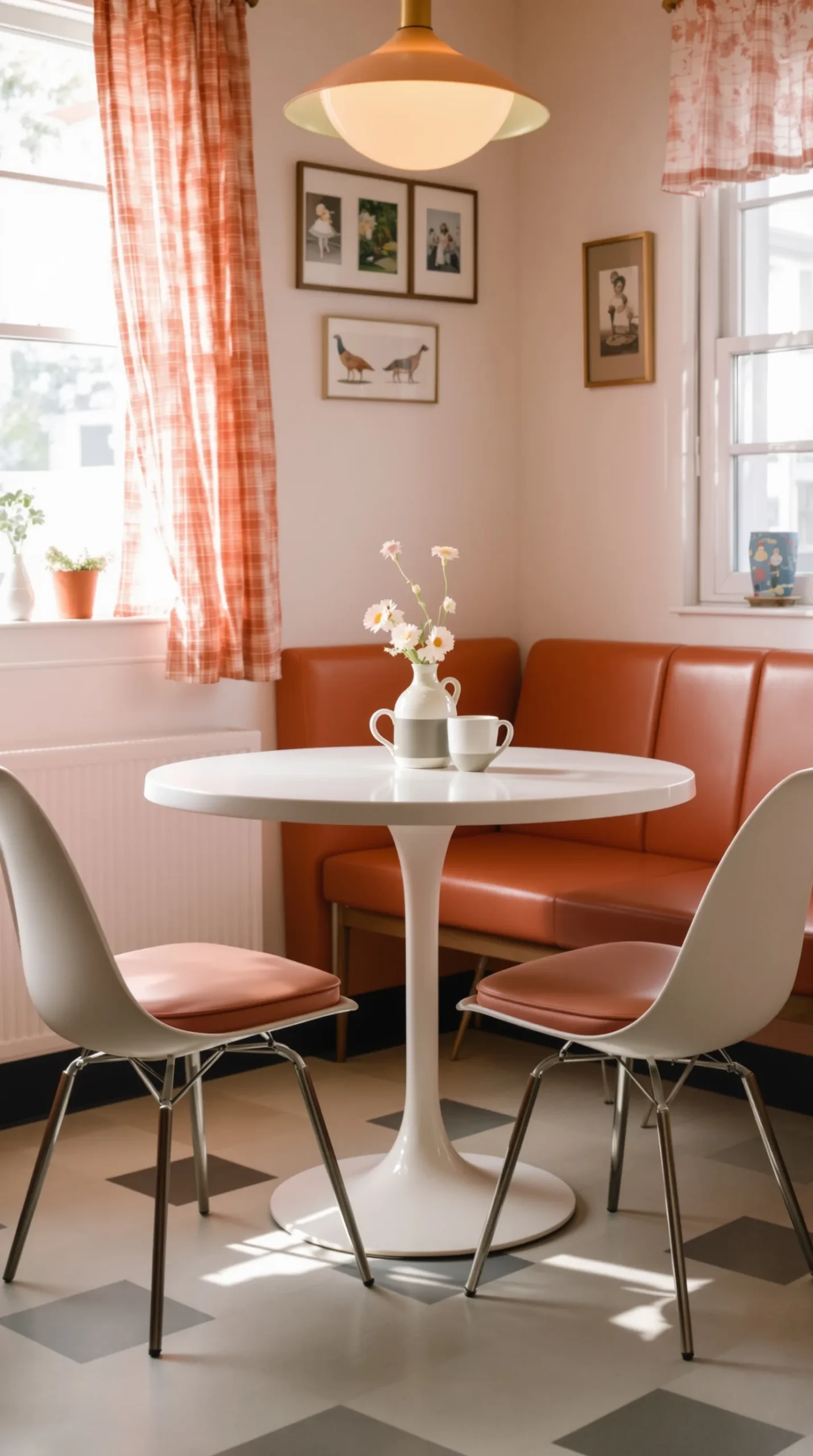 White round tulip pedestal retro kitchen table and chairs set