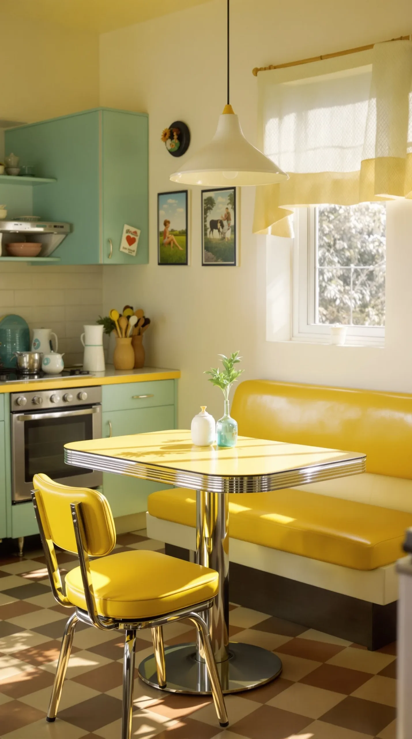 Butter yellow formica retro kitchen table and chairs with chrome legs
