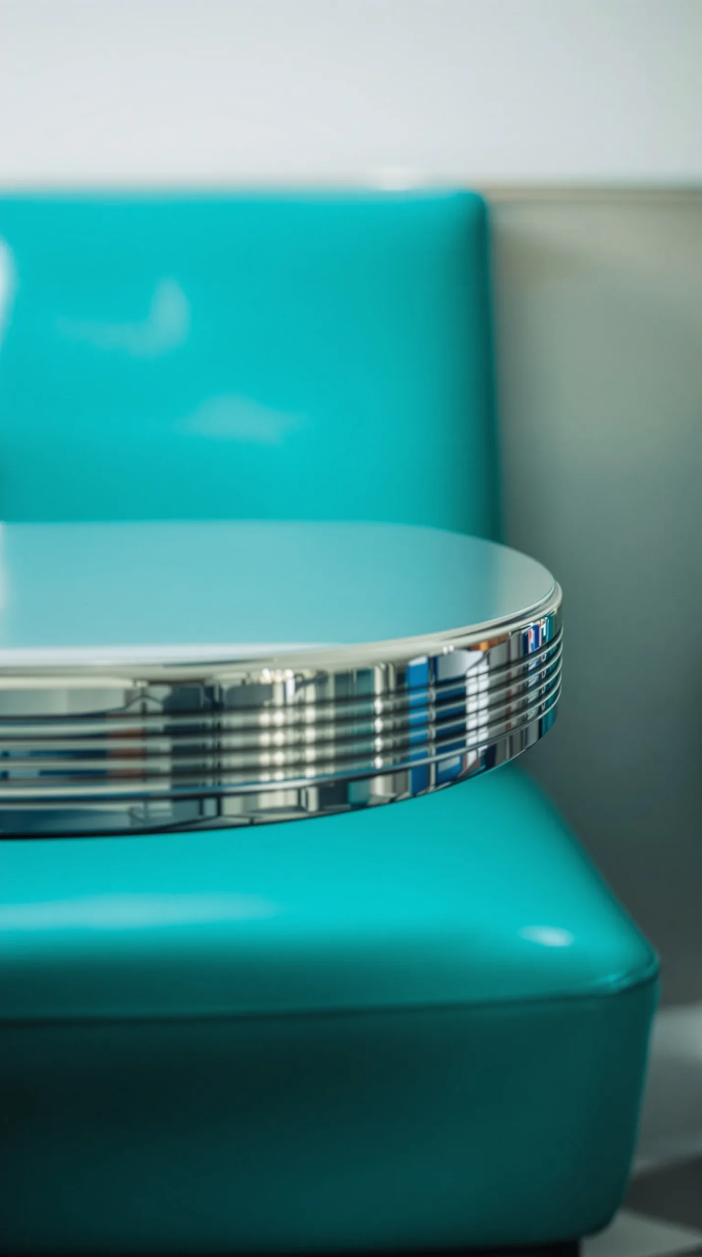 Turquoise vinyl diner booth and retro kitchen table set in a nook