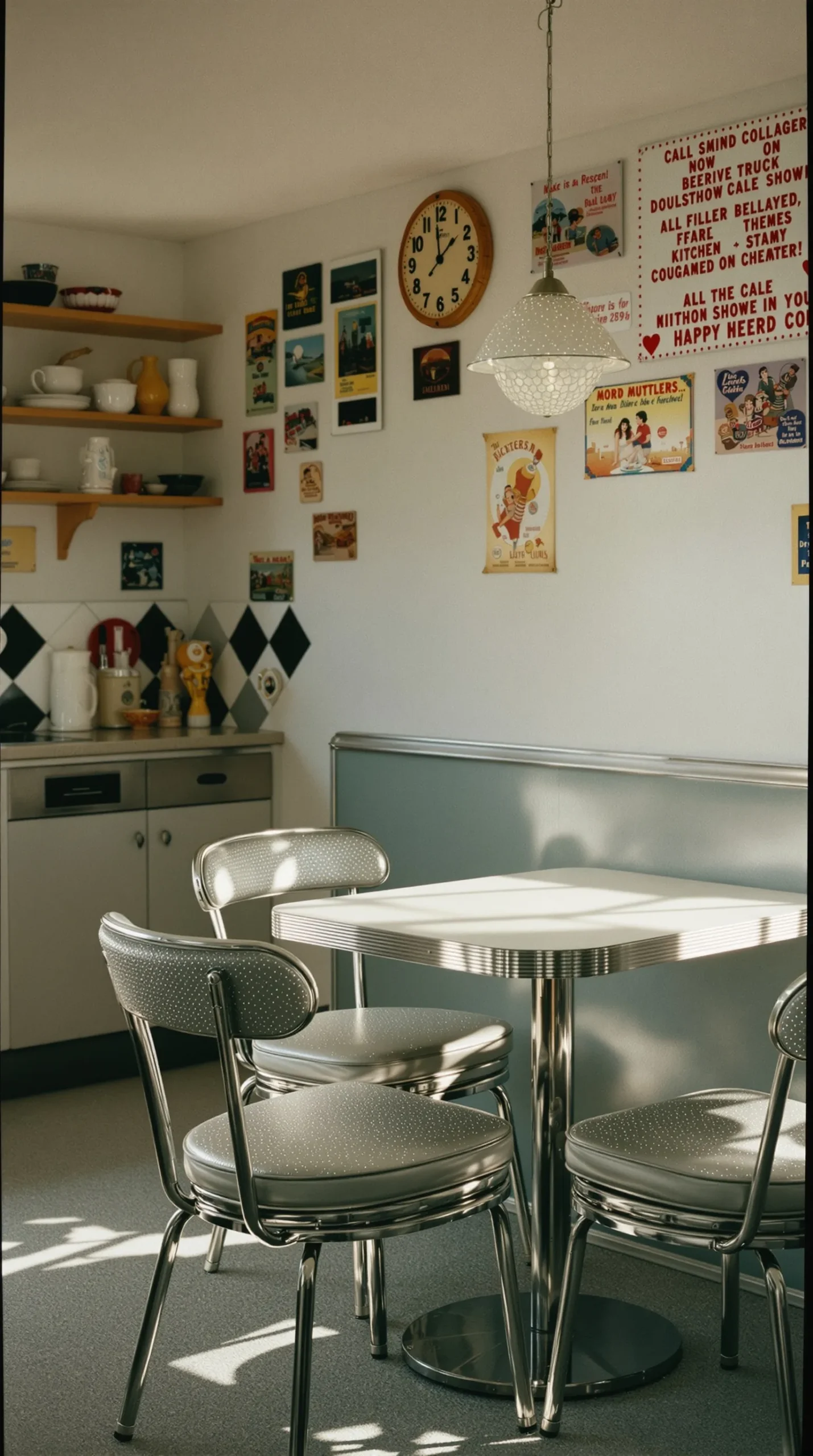Retro kitchen chairs with silver sparkle vinyl seats and chrome frames